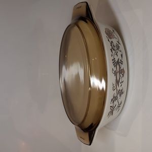 Vintage Pyrex England  oval brown floral vine patterns  w/ pyrex lid